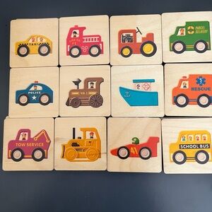 Memory Game 24 Wood Tiles Vehicles